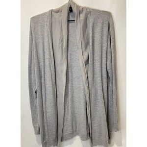 Eileen Fisher Gray Cardigan Sweater Womens Size X-Large with Sheer Silk Edge